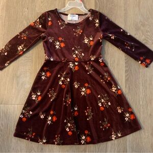 Old Navy Girl's Size 6-7 Burgundy Velour Floral Casual Long Sleeve Dress